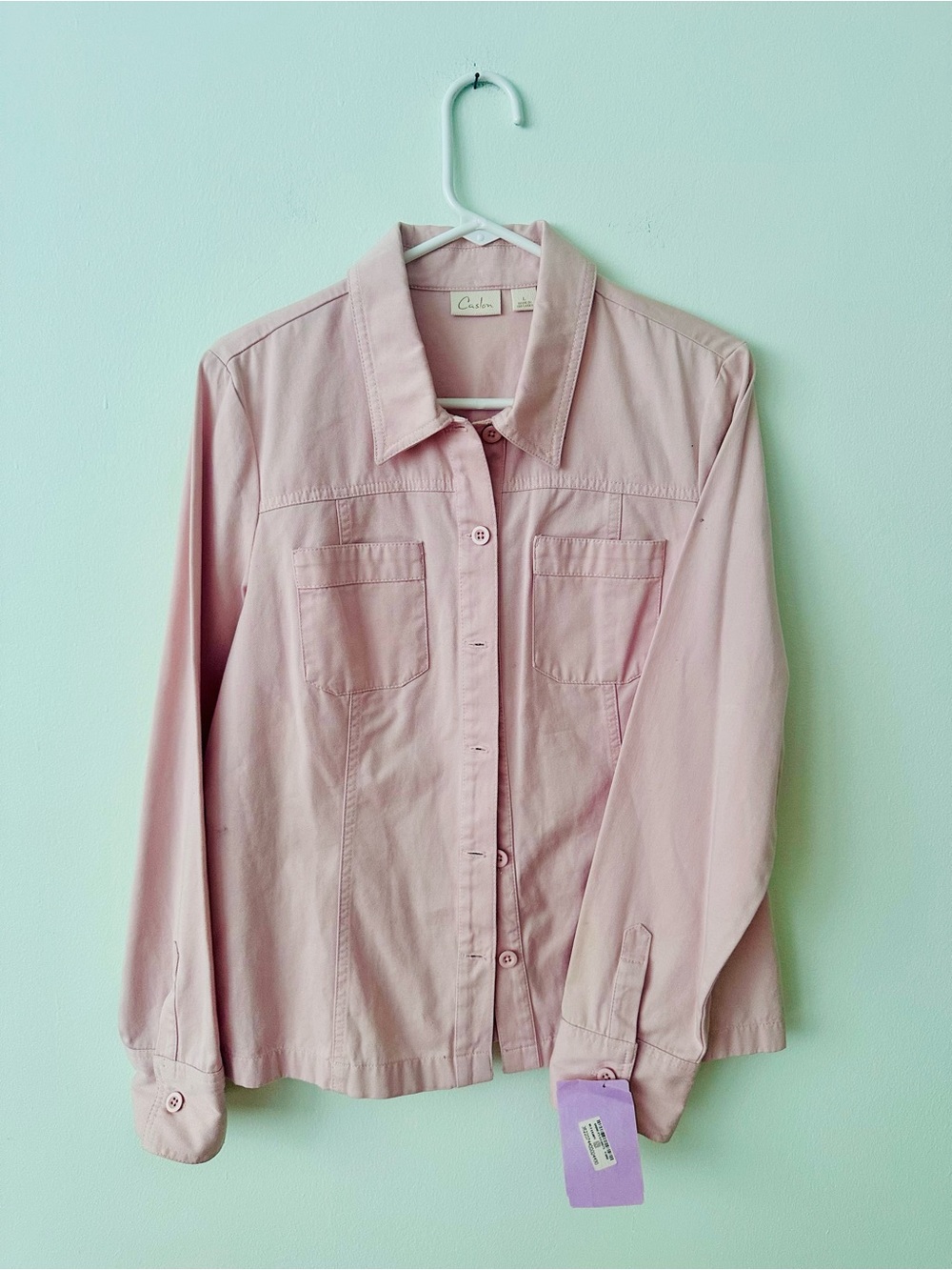 Caslon 100% Cotton Button-Front Shirt Jacket – Powder Pink – Size L
